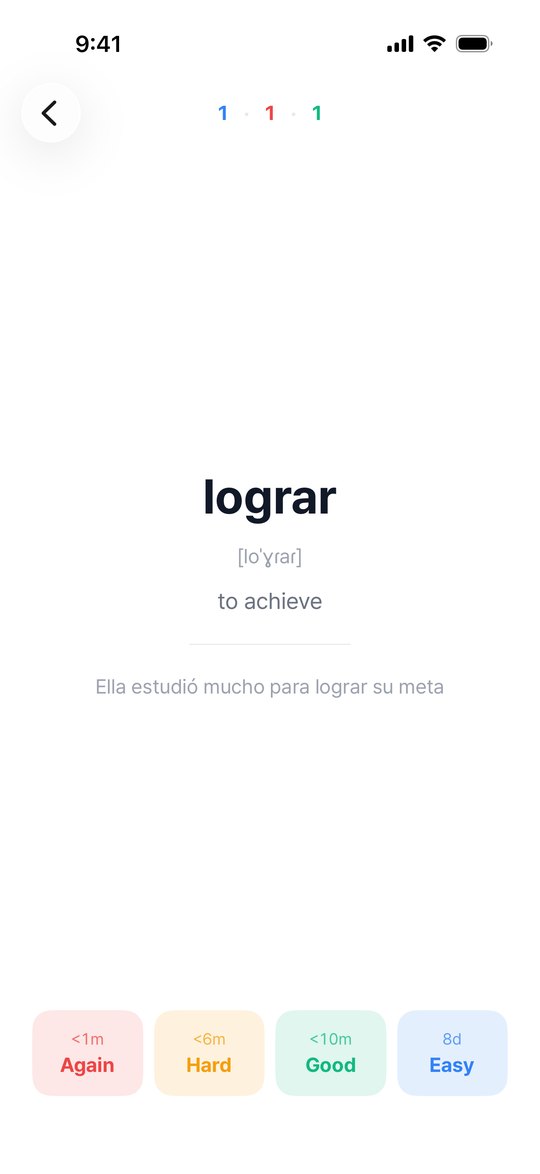 Reviewing a word with Again, Hard, Good and Easy